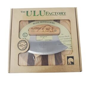 The Ulu Factory Large Chopping Bowl with Alaskan Birch and Stainless Knife Set